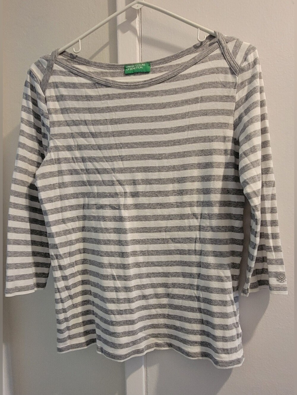 United Colors of Benetton Striped Boatneck Top - Gray/White L